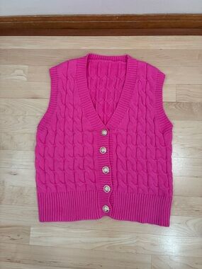Pink cable knit sweater vest. Size M